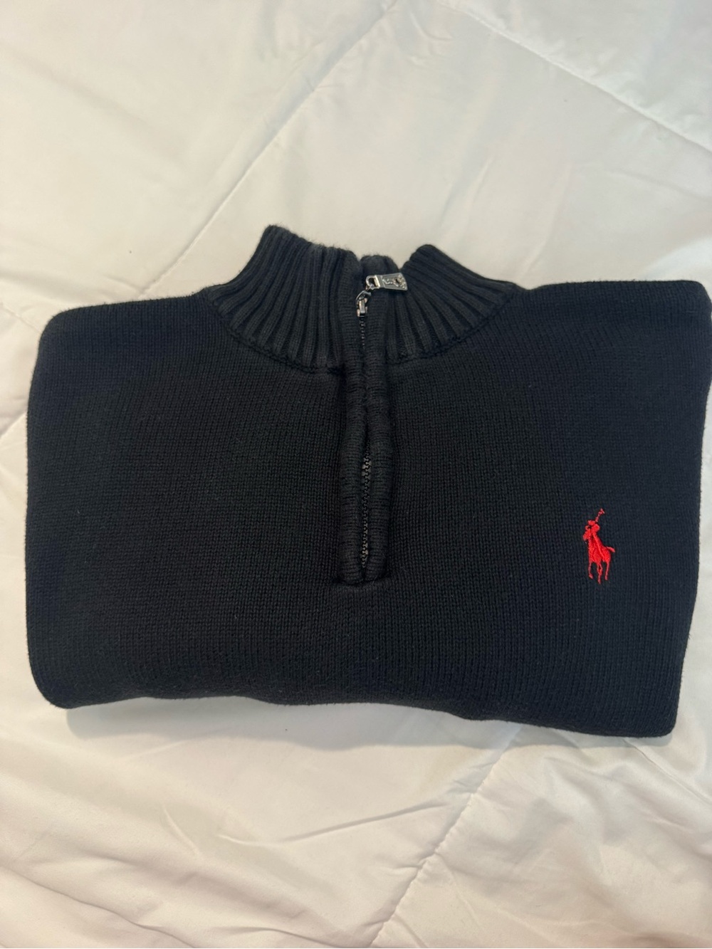 Polo by Ralph Lauren Black Half-Zip Sweater with Red Pony